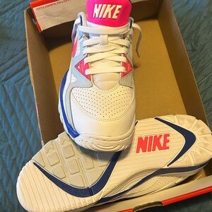 Nike White Sneakers with Pink and Blue Accents